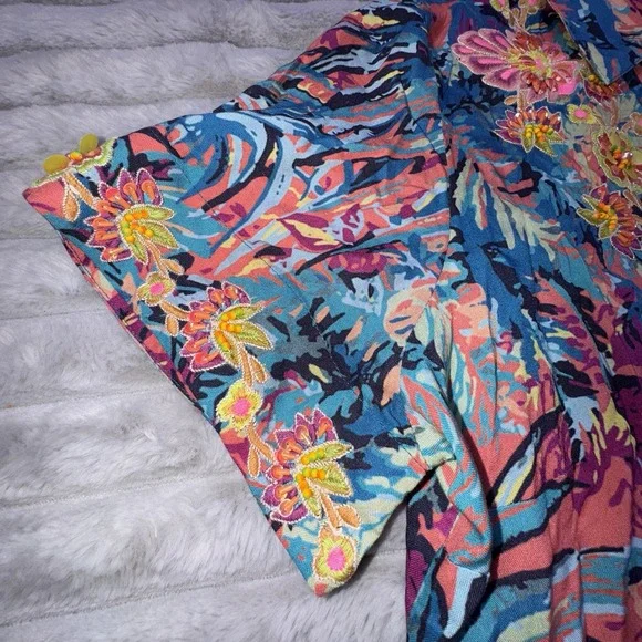 Soft‎ Surroundings Large Florence Tropicana Embellished Sequin Floral Maxi Dress
